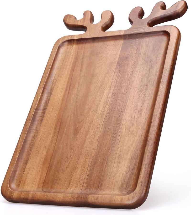 Renawe Large Acacia Wood Platter for Christmas Charcuterie Board Decorative Fruit Veggie Trays Wooden Cheese Board Xmas Kitchen Decor Gift Holiday Cookie Platters Food Serving Dish Plate Christmas Tray - Image 5